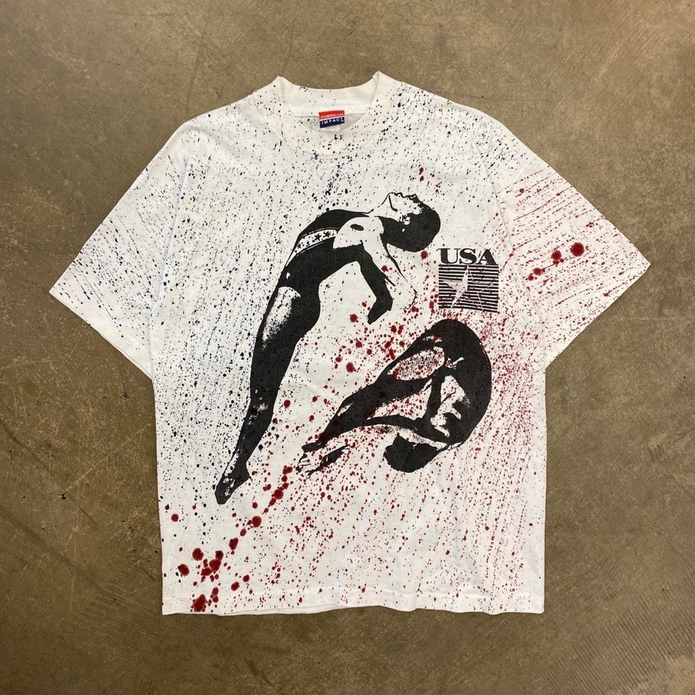 Vintage 90s Olympic Diving AOP Paint Splatter Team USA Single Stitch T-Shirt XL